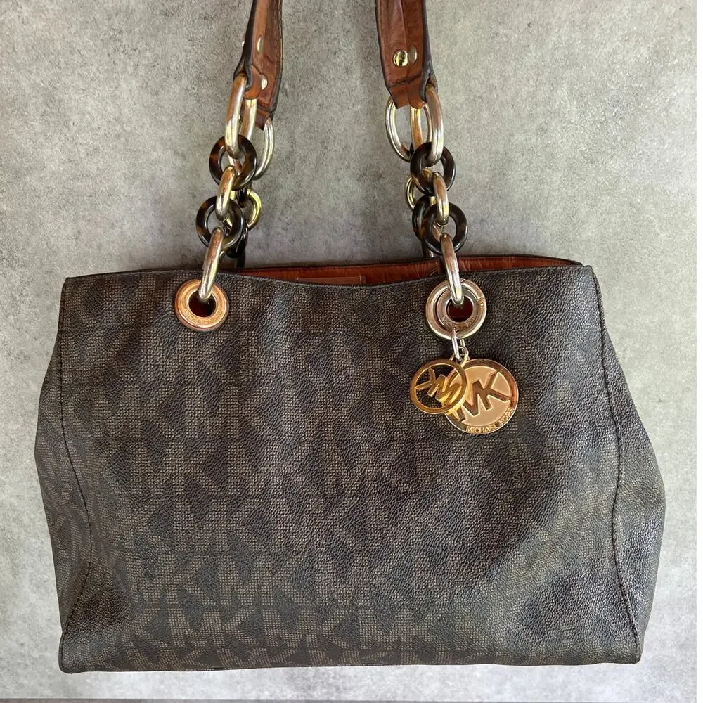 Michael Kors Brown MK Signature Coated Canvas Cynthia Medium Satchel w wallet